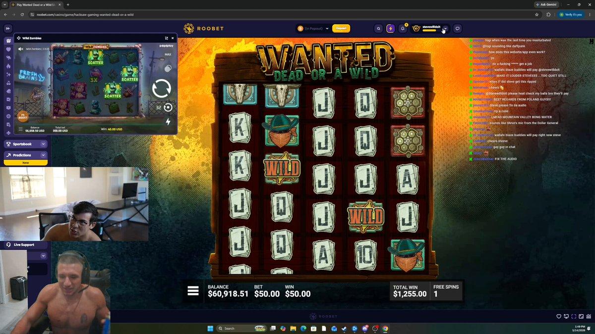 SteveWillDoIt max winning over $100,000 on Wild Zombies on Roobet