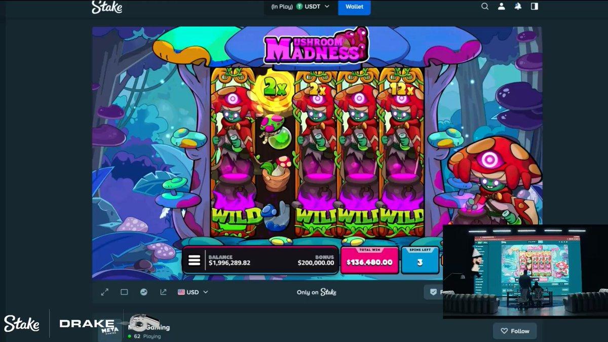 Video of a $1.2 million win on Mushroom Madness slot at Stake