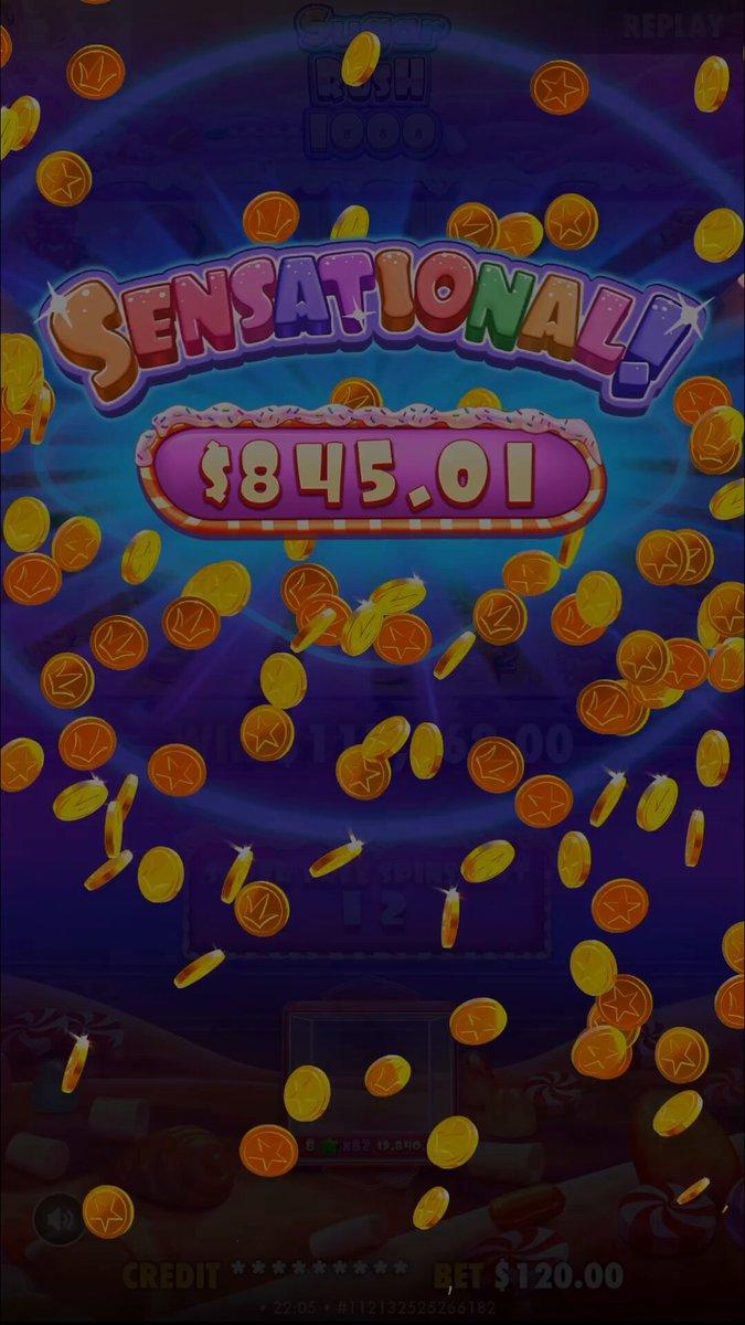 Video replay of a Sugar Rush 1000 bonus round showing a $552,000 win at a 4,607x multiplier.