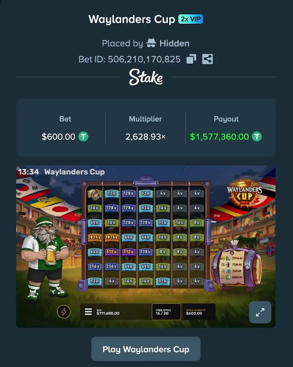 Stake's video announcing a $1,577,360 win.