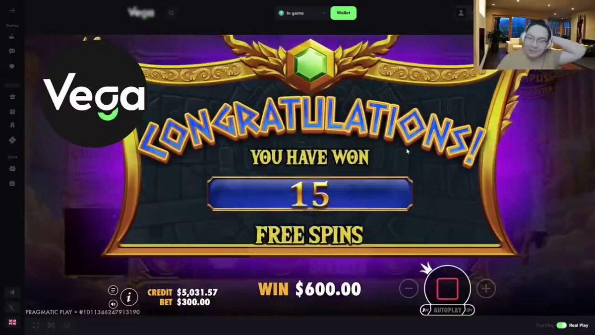 Slot machine max win clip posted by @SandRepro promoting Vega Bet.