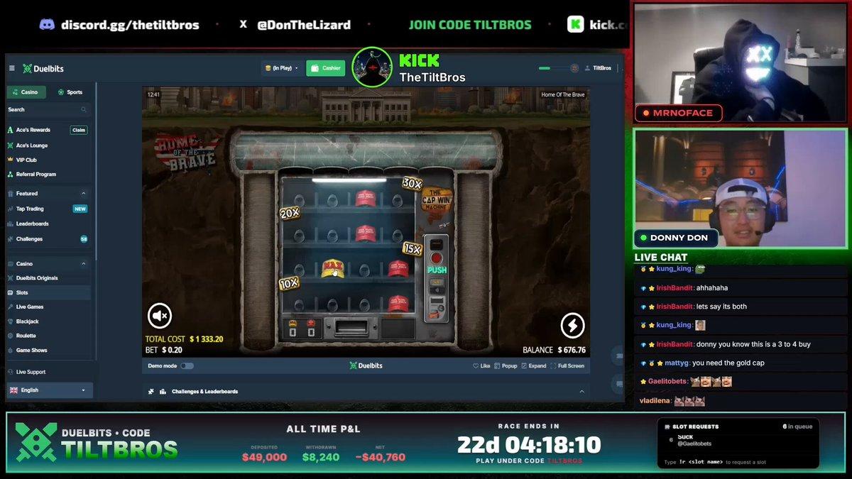 Duelbits clip of the Tilt Bros hitting a max win without realizing