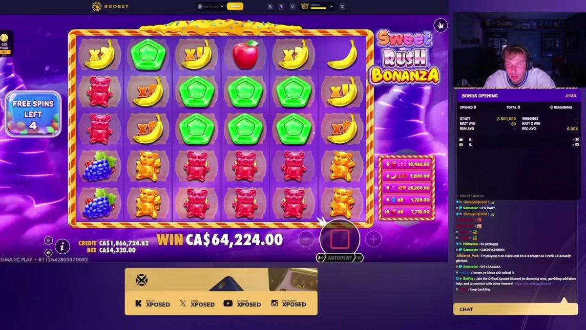 Video clip posted by Roobet of Xposed's CA$7,201,440.00 win.