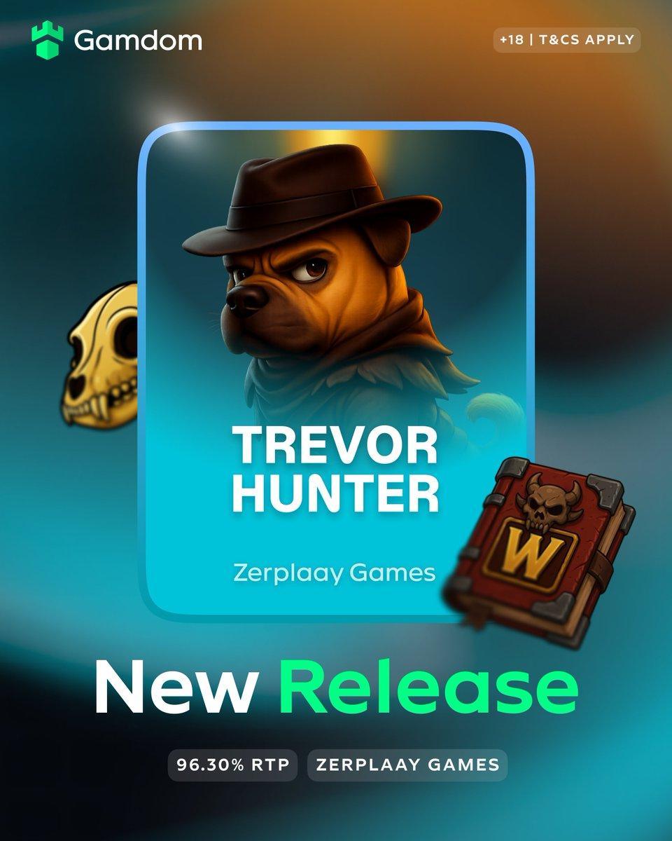 Promotional image for Trevor Hunter slot featuring a pug in explorer costume