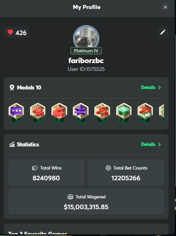 Screenshot showing BC.GAME account closure and Platinum 5 VIP status