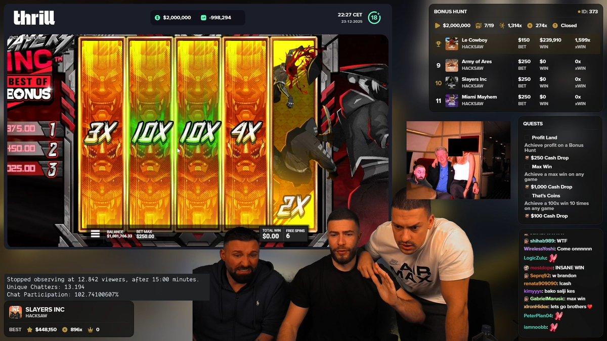 Video clip of AyeZee's $1,063,025 win on Slayers Inc