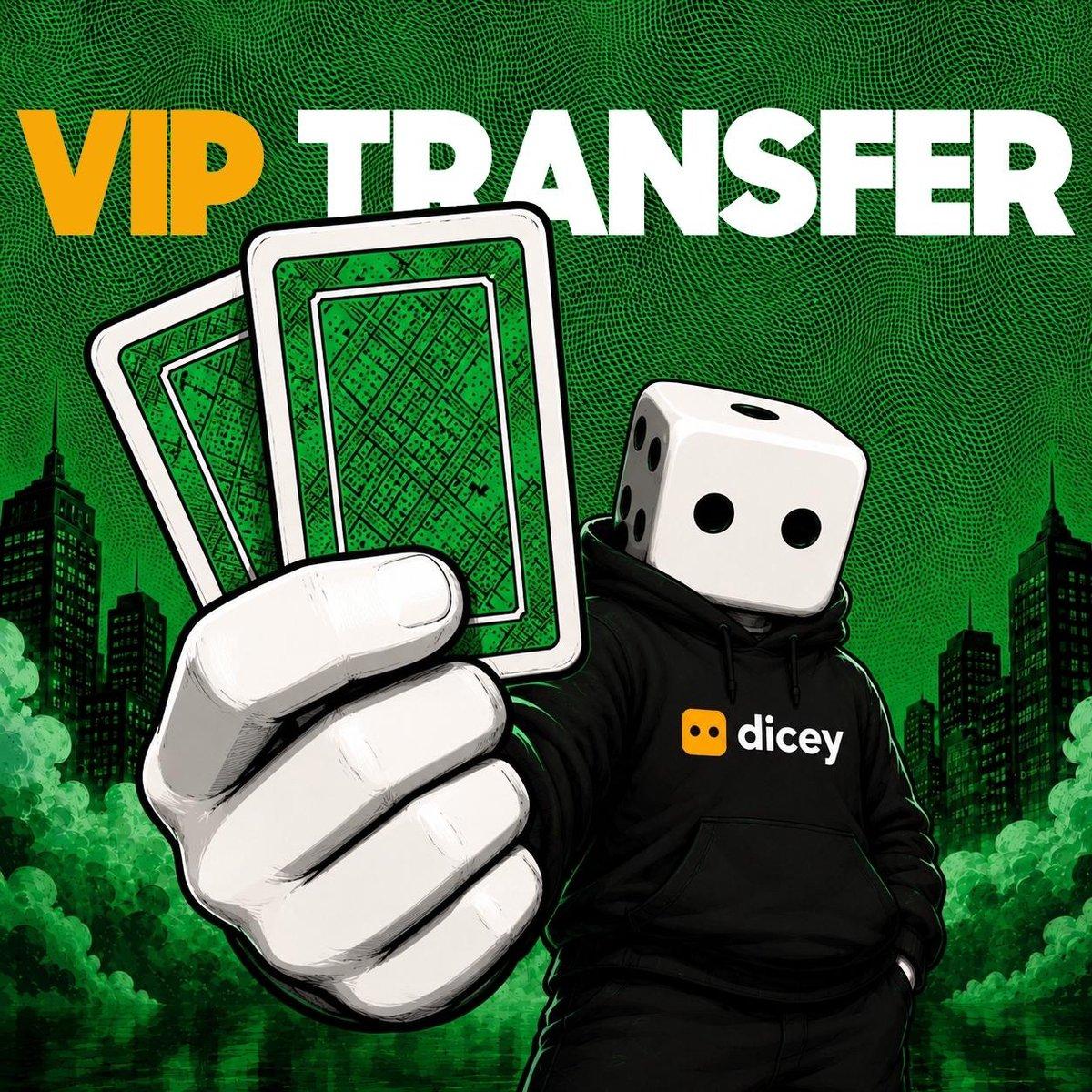 Dicey promotional graphic announcing VIP transfers are welcome