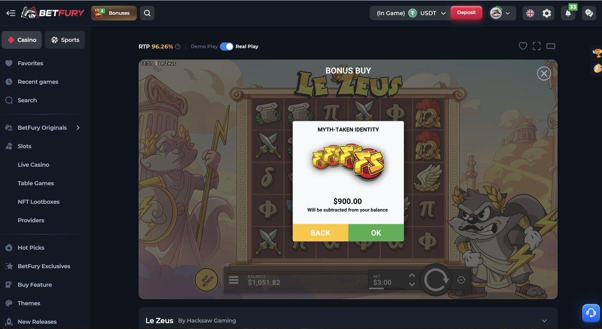 Photo shared with 0xxghost's paid LE Zeus spin post on BetFury.