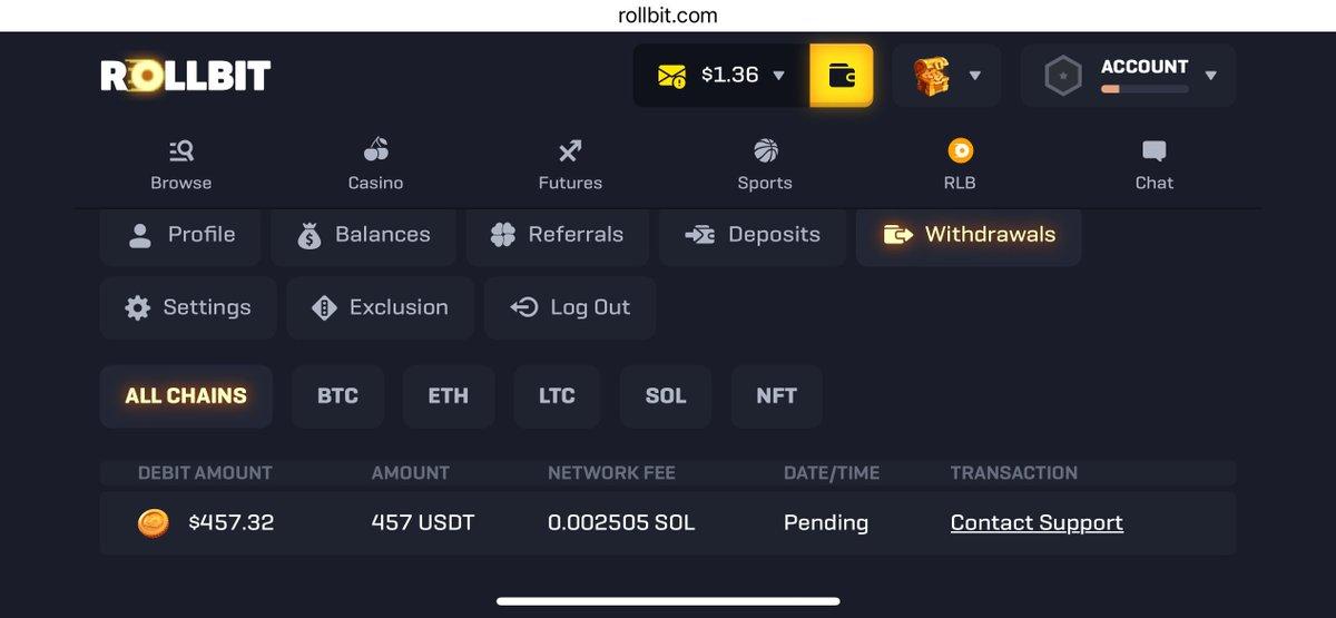 Screenshot of WilliamTai's standalone withdrawal plea tagging Rollbit co-founder and support staff