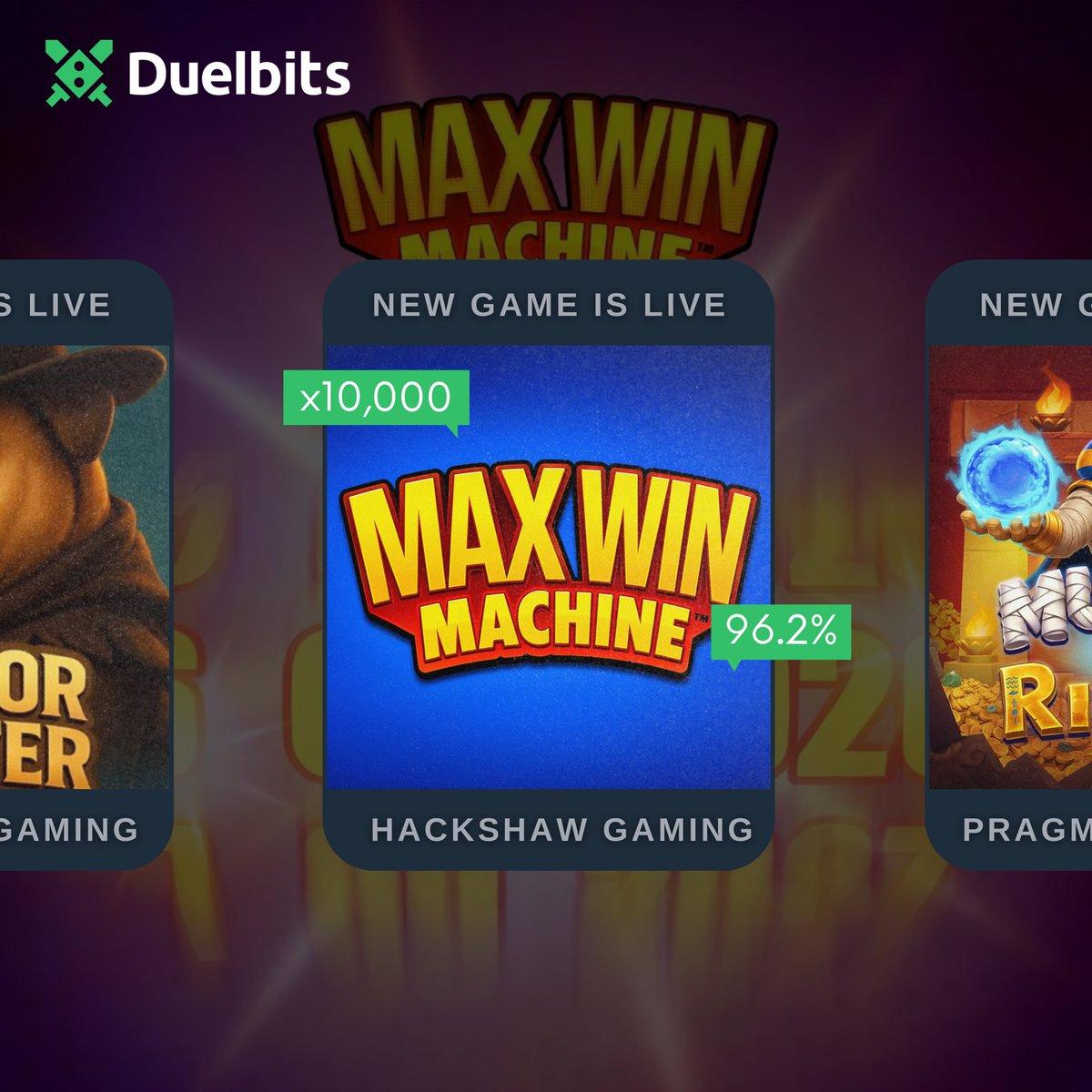 Promotional graphic for Hacksaw Gaming's Max Win Machine slot now live on Duelbits