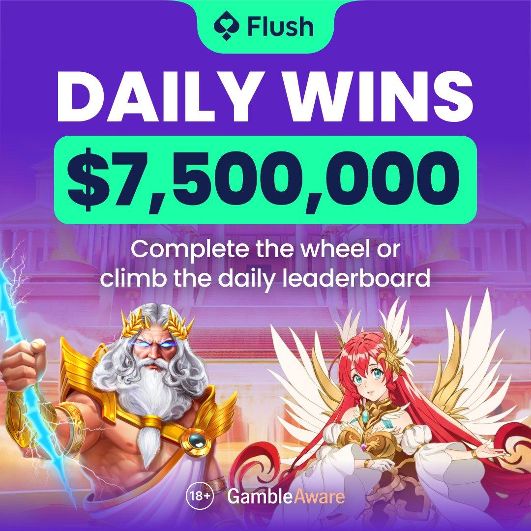 Flush Daily Wins promotional graphic showing $7.5M prize pool