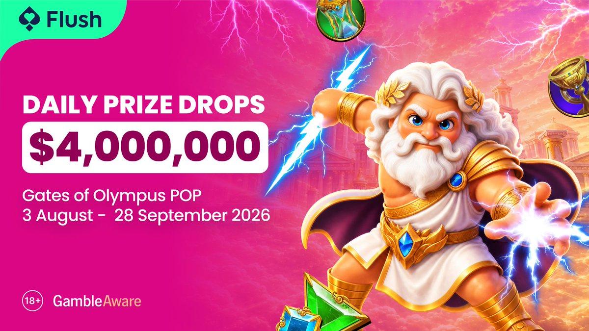 Flush Daily Prize Drops promotional graphic for Gates of Olympus POP $4M prize pool