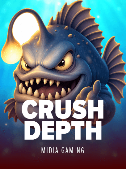Promotional graphic for Crush Depth slot game featuring submarine and deep sea imagery