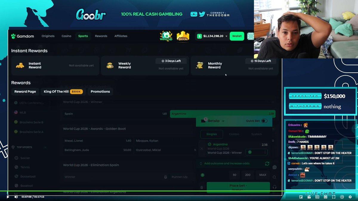 Screenshot posted by PickleTime showing Gamdom account settings