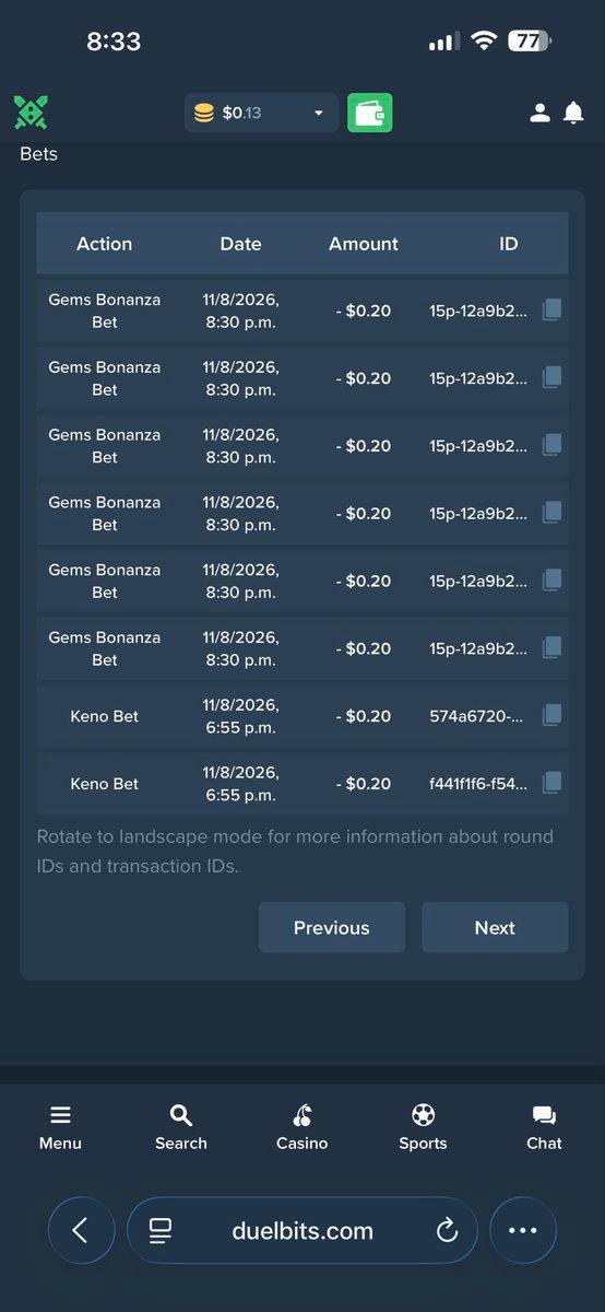 Screenshot attached to Erducer12's complaint about Duelbits