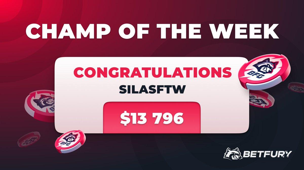 Image attached to BetFury's post announcing Silasftw's $14,000 Blackjack win.