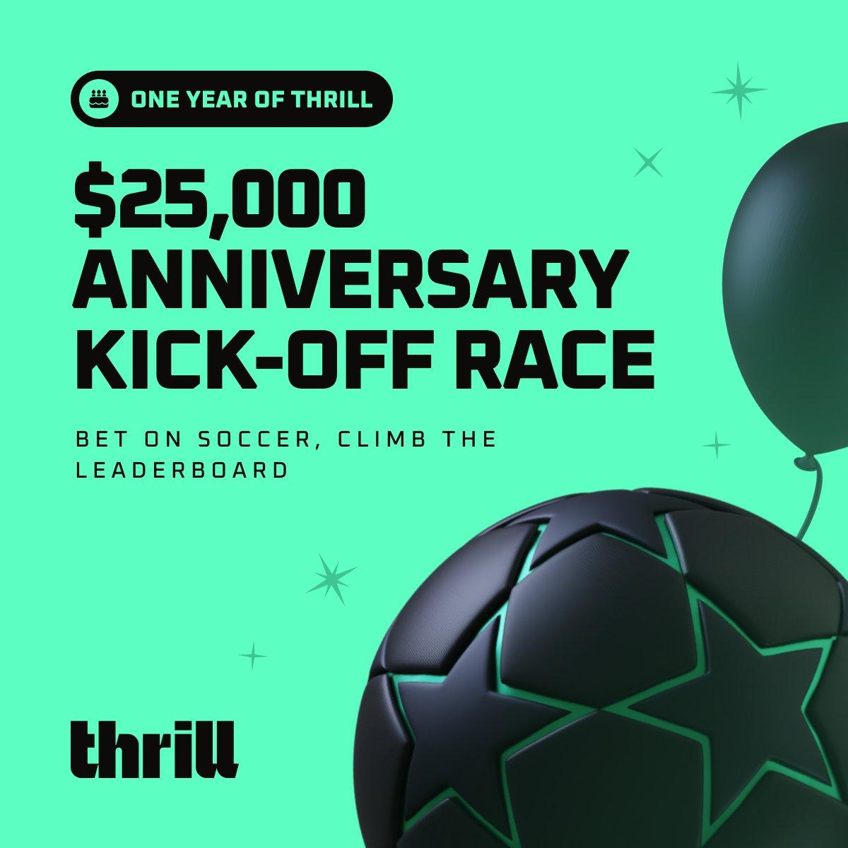 Thrill's $25K Anniversary Kick-Off Race announcement graphic