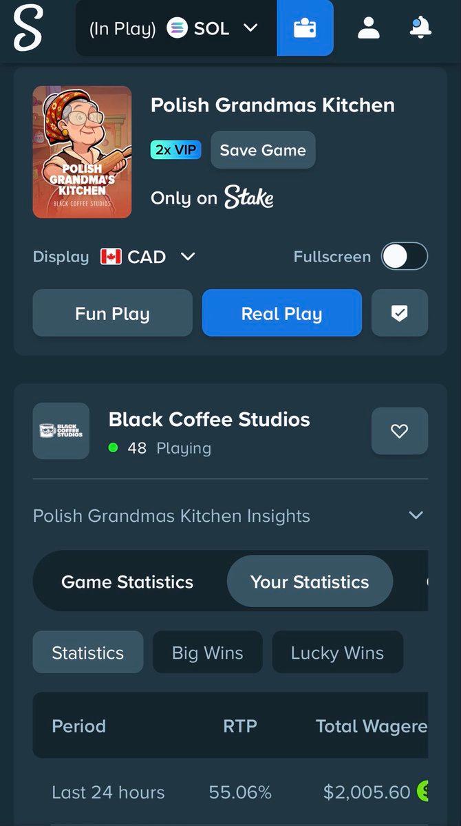 Screenshot of a Stake slot session showing a 55% return-to-player figure.