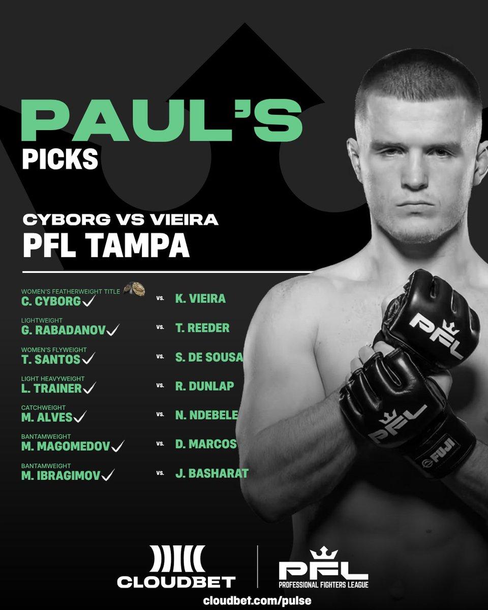 Cloudbet Combat PFL Tampa picks graphic featuring Paul Hughes' selections
