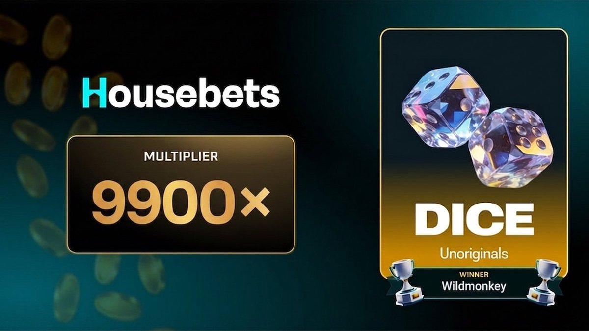 Housebets post showing Wildmonkey's 9,900x Dice multiplier roll.