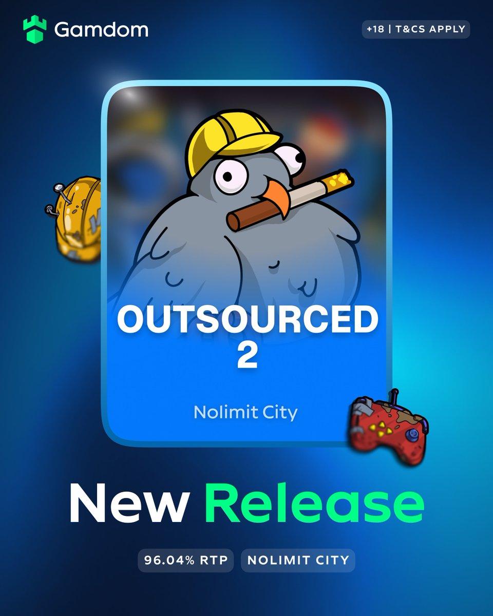Gamdom promotional graphic for the Outsourced 2 slot launch.