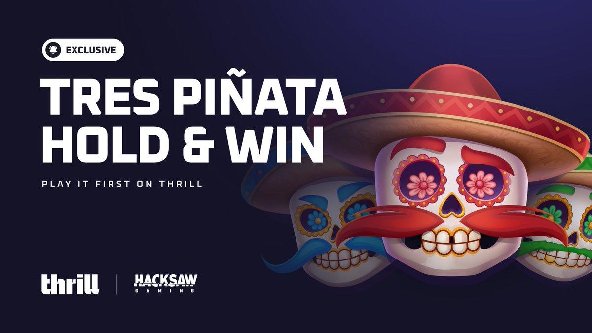 Promotional graphic for Hacksaw Gaming's Tres Piñatas Hold & Win slot