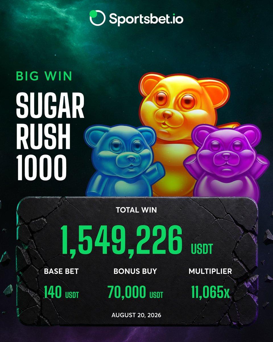 Screenshot of the Sugar Rush 1000 win posted by Sportsbet.io.