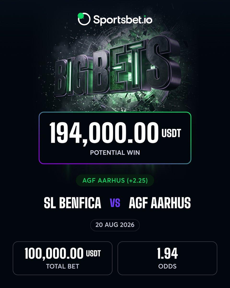 Screenshot of the $100,000 Asian Handicap bet slip posted by Sportsbet.io.