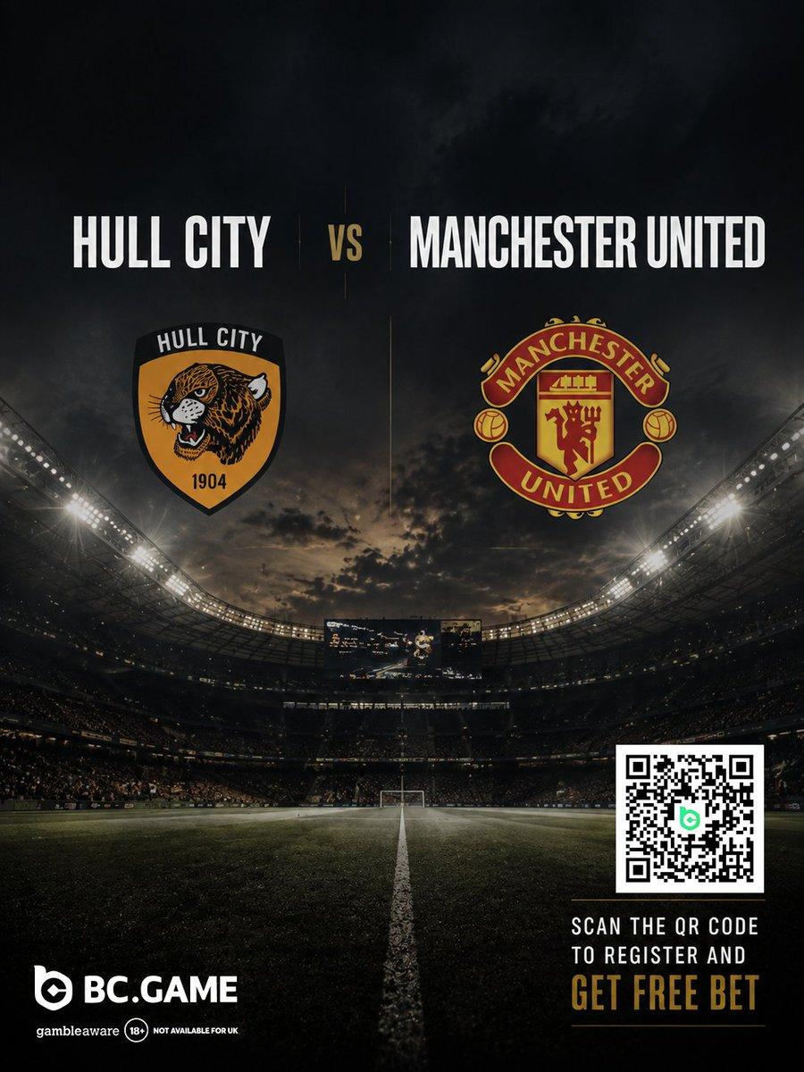 BC.Game free bet promo graphic for the Hull City versus Manchester United match.