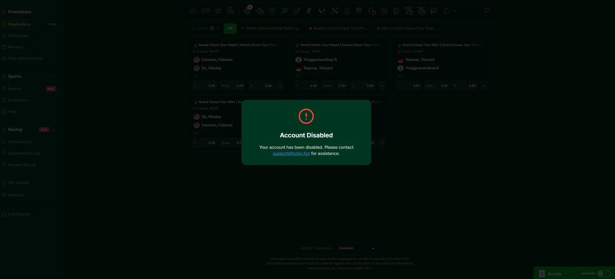 Screenshot posted by Luca showing the Luckyfun support exchange.