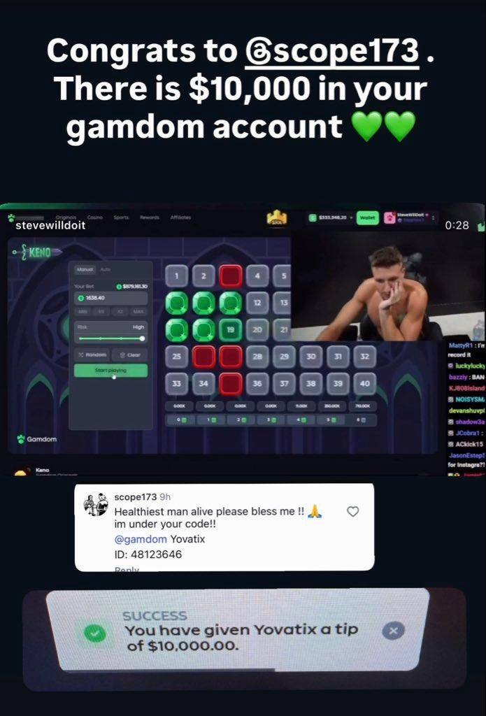 Steve Will Do It post tagging Gamdom with a green heart