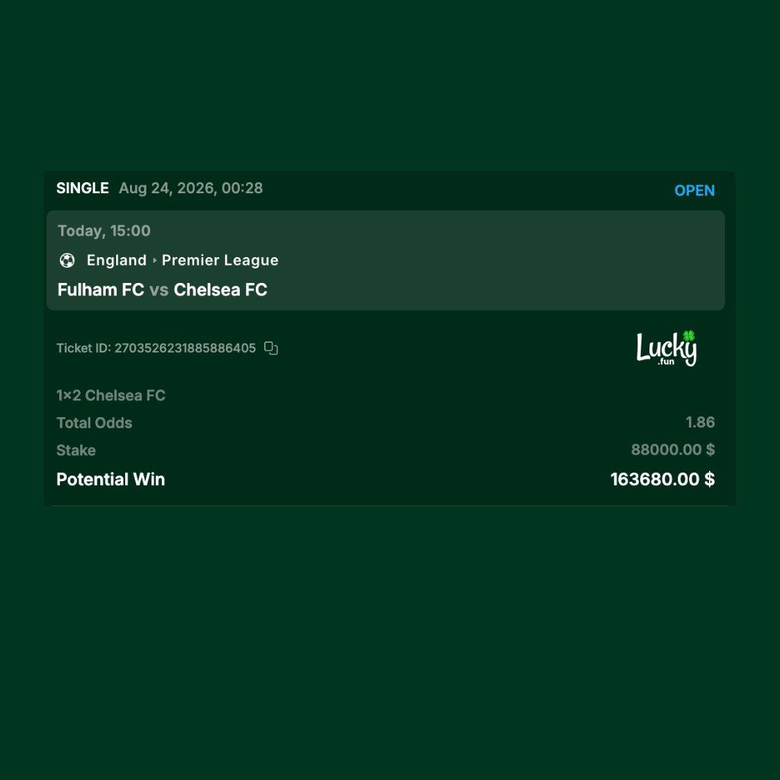 Screenshot posted by Lucky.fun showing the LarpTate bet slip